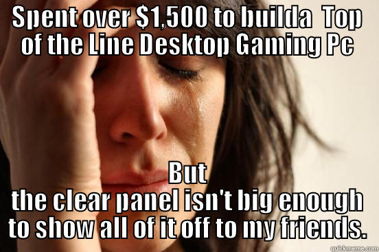 SPENT OVER $1,500 TO BUILDA  TOP OF THE LINE DESKTOP GAMING PC BUT THE CLEAR PANEL ISN'T BIG ENOUGH TO SHOW ALL OF IT OFF TO MY FRIENDS. First World Problems