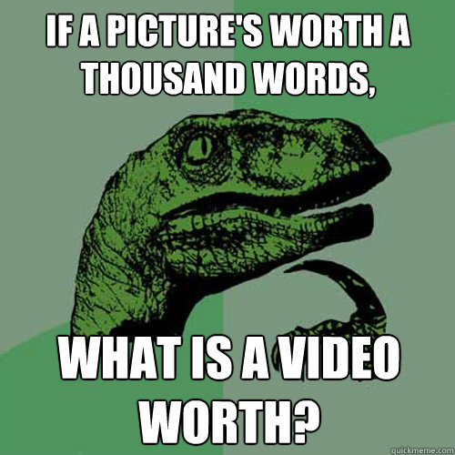 If a picture's worth a thousand words, what is a video worth?  Philosoraptor