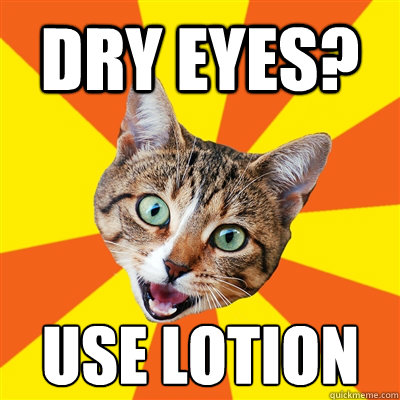 dry eyes? use lotion - dry eyes? use lotion  Bad Advice Cat