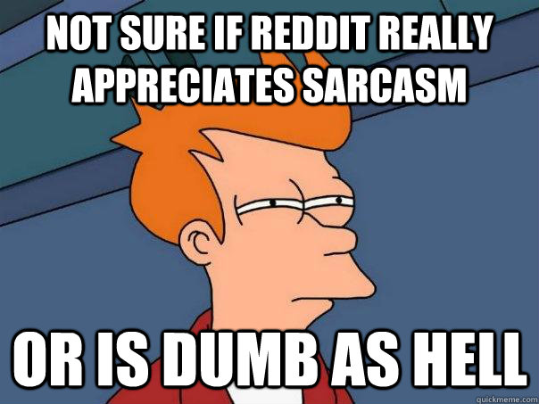 Not sure if reddit really appreciates sarcasm  Or is dumb as hell - Not sure if reddit really appreciates sarcasm  Or is dumb as hell  Futurama Fry