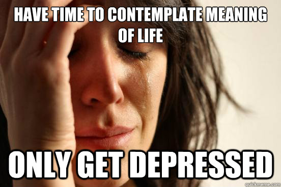 Have Time to contemplate Meaning of Life Only get depressed - Have Time to contemplate Meaning of Life Only get depressed  First World Problems