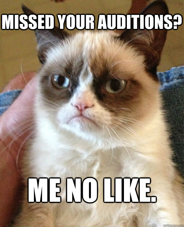 Missed your auditions? Me no like.  Grumpy Cat