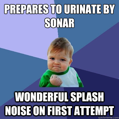 prepares to urinate by sonar wonderful splash noise on first attempt - prepares to urinate by sonar wonderful splash noise on first attempt  Success Kid