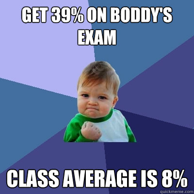 Get 39% on Boddy's 
Exam Class average is 8%  Success Kid