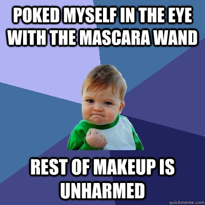 poked myself in the eye with the mascara wand rest of makeup is unharmed - poked myself in the eye with the mascara wand rest of makeup is unharmed  Success Kid