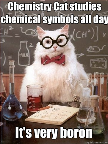 Chemistry Cat studies chemical symbols all day It's very boron - Chemistry Cat studies chemical symbols all day It's very boron  Chemistry Cat