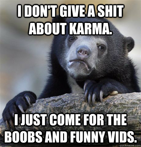 I don't give a shit about karma. I just come for the boobs and funny vids. - I don't give a shit about karma. I just come for the boobs and funny vids.  Confession Bear