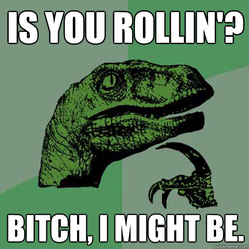 Is you rollin'? Bitch, I might be.   Philosoraptor