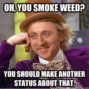 Oh, you smoke weed? You should make another status about that. - Oh, you smoke weed? You should make another status about that.  Condescending Wonka