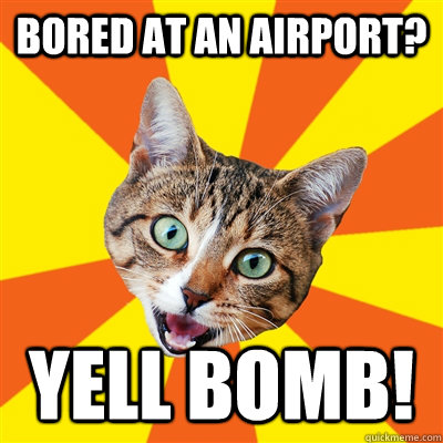 bored at an airport? yell Bomb!  Bad Advice Cat