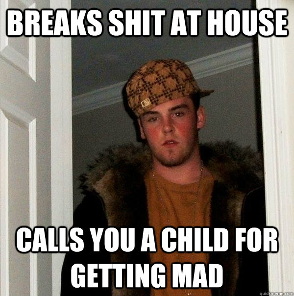 Breaks shit at house Calls you a child for getting mad  Scumbag Steve