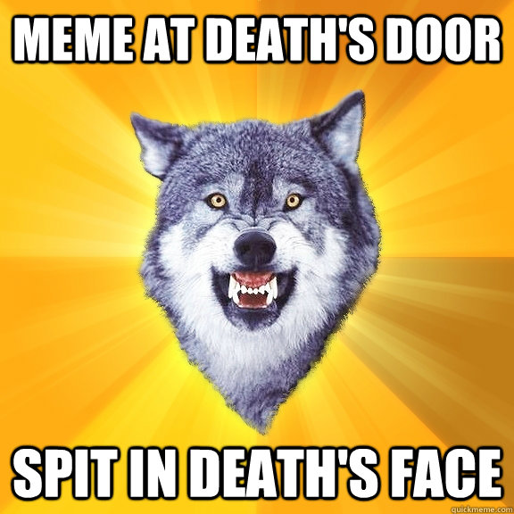 MEME AT DEATH'S DOOR SPIT IN DEATH'S FACE  Courage Wolf