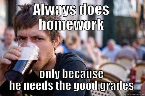 ALWAYS DOES HOMEWORK ONLY BECAUSE HE NEEDS THE GOOD GRADES Lazy College Senior