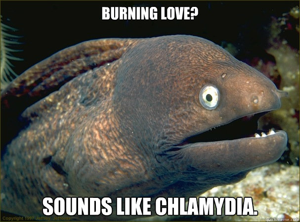 Burning love? Sounds like chlamydia.  Bad Joke Eel