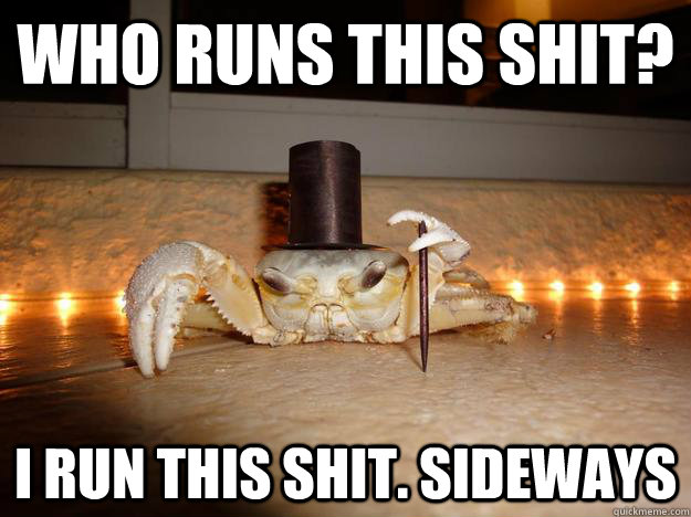 who runs this shit? i run this shit. sideways  Fancy Crab