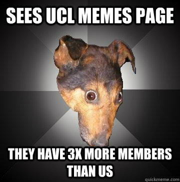 Sees UCL memes page they have 3x more members than us  Depression Dog