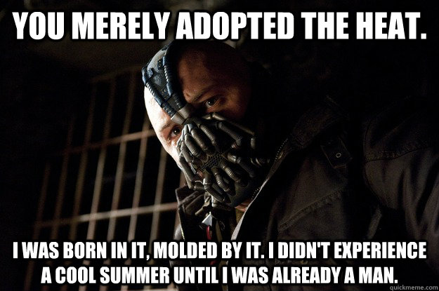 You merely adopted the heat. I was born in it, molded by it. I didn't experience a cool summer until i was already a man.  Angry Bane