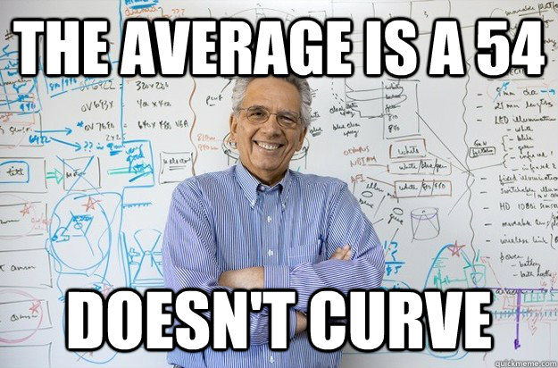 The Average is a 54 doesn't curve  Engineering Professor