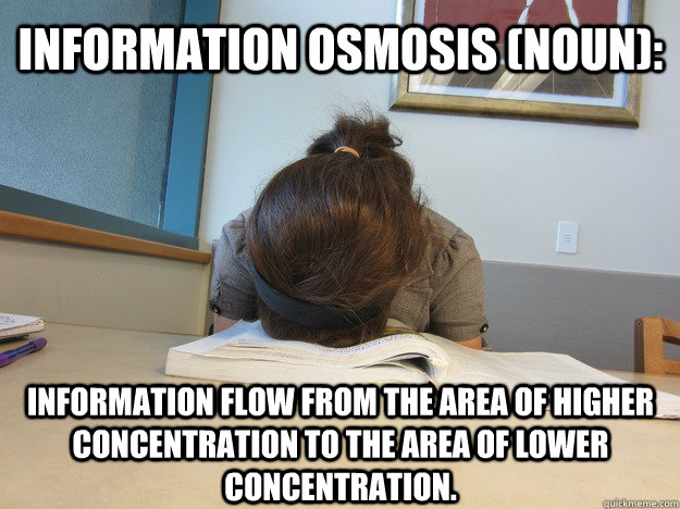 Information Osmosis (noun): Information flow from the area of higher concentration to the area of lower concentration.  Information Osmosis