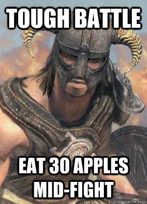 tough battle eat 30 apples mid-fight  