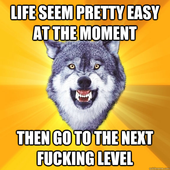 life seem pretty easy at the moment then go to the next fucking level  Courage Wolf