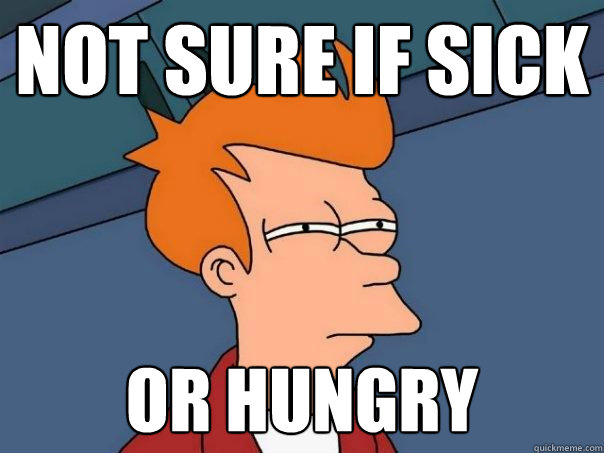 Not sure if sick or hungry  Futurama Fry