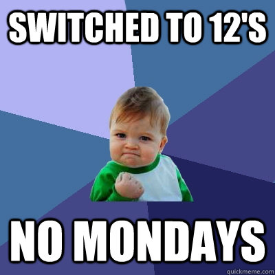 switched to 12's no mondays  Success Kid