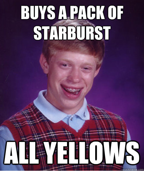 Buys a pack of starburst all yellows  Bad Luck Brian