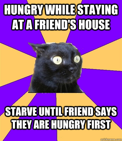 Hungry while staying at a friend's house Starve until friend says they are hungry first - Hungry while staying at a friend's house Starve until friend says they are hungry first  Anxiety Cat