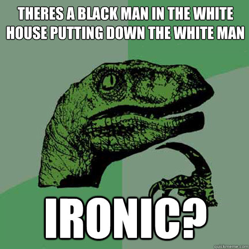 Theres a black man in the white house putting down the white man ironic? - Theres a black man in the white house putting down the white man ironic?  Philosoraptor