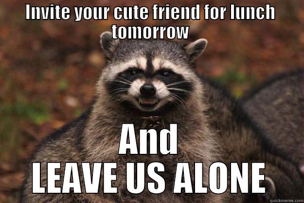 INVITE YOUR CUTE FRIEND FOR LUNCH TOMORROW AND LEAVE US ALONE Evil Plotting Raccoon