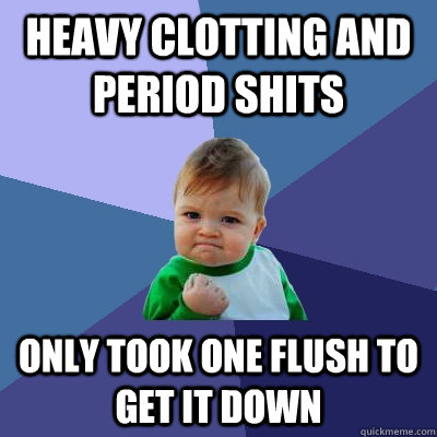 heavy clotting and period shits  only took one flush to get it down  Success Kid