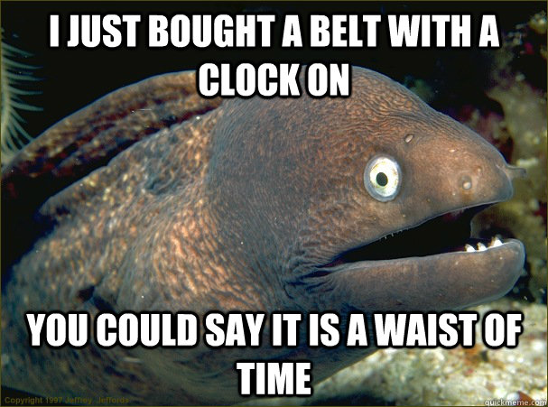 I just bought a belt with a clock on You could say it is a waist of time - I just bought a belt with a clock on You could say it is a waist of time  Bad Joke Eel