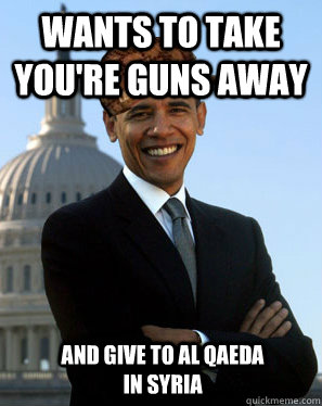 Wants to take you're guns away  and give to al qaeda in syria  Scumbag Obama