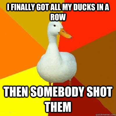 I finally got all my ducks in a row Then somebody shot them - I finally got all my ducks in a row Then somebody shot them  Tech Impaired Duck