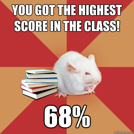 you got the highest score in the class! 68%  Science Major Mouse