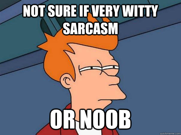 Not sure if very witty sarcasm  or noob  Futurama Fry