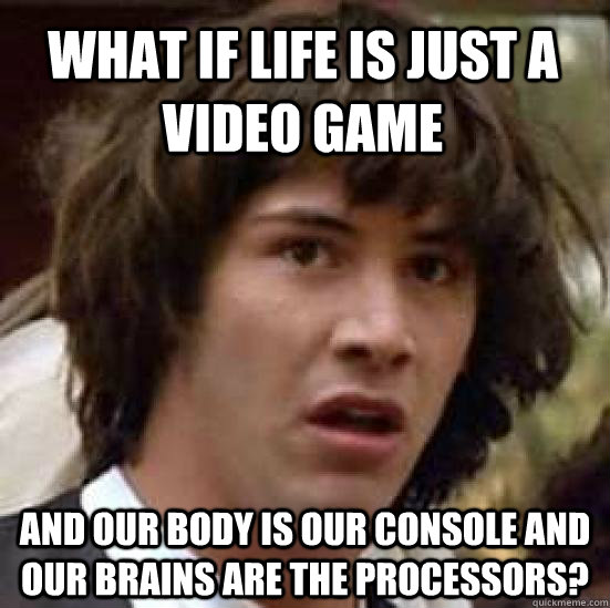 What if life is just a video game and our body is our console and our brains are the processors?  conspiracy keanu