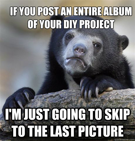 If you post an entire album of your DIY project I'm just going to skip to the last picture - If you post an entire album of your DIY project I'm just going to skip to the last picture  Confession Bear