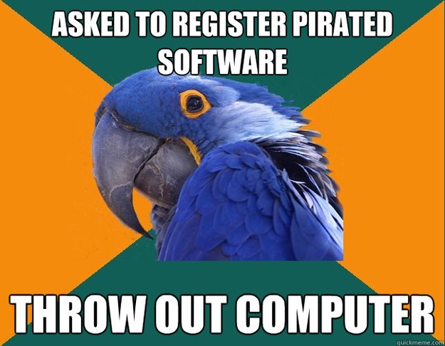 Asked to Register Pirated Software Throw out computer  Paranoid Parrot