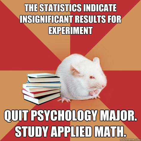 The statistics indicate insignificant results for experiment Quit Psychology Major. Study Applied Math. - The statistics indicate insignificant results for experiment Quit Psychology Major. Study Applied Math.  Science Major Mouse