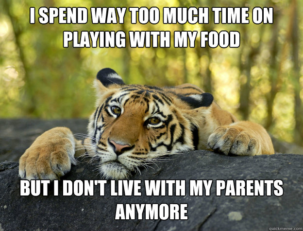 I Spend way too much time on playing with my food but i don't live with my parents anymore  Confession Tiger