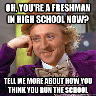 Oh, you're a freshman in high school now? tell me more about how you think you run the school - Oh, you're a freshman in high school now? tell me more about how you think you run the school  Condescending Wonka