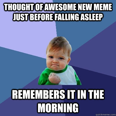 THOUGHT OF AWESOME NEW MEME JUST BEFORE FALLING ASLEEP REMEMBERS IT IN THE MORNING  Success Kid