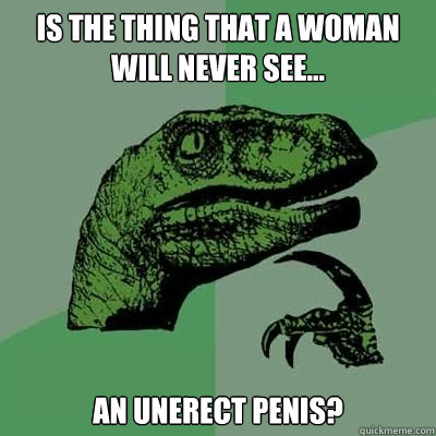 is the thing that a woman will never see... an unerect penis?  Catdog Philosoraptor