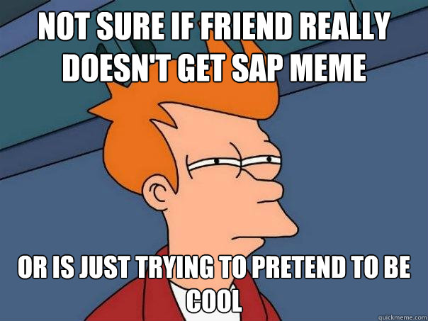 not sure if friend really doesn't get SAP meme or is just trying to pretend to be cool - not sure if friend really doesn't get SAP meme or is just trying to pretend to be cool  Futurama Fry