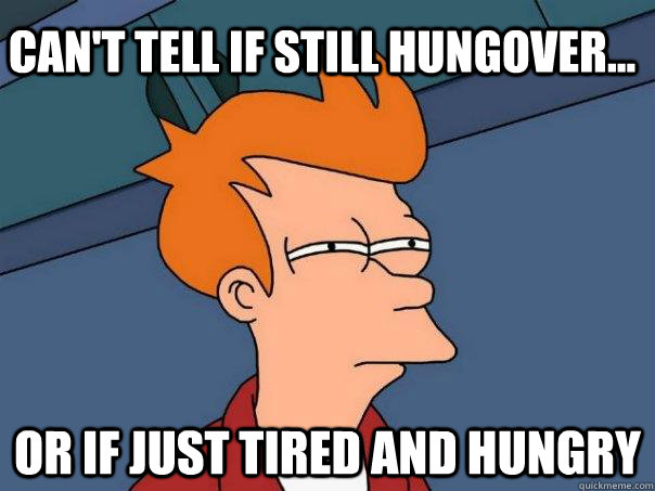 can't tell if still hungover... or if just tired and hungry  Futurama Fry