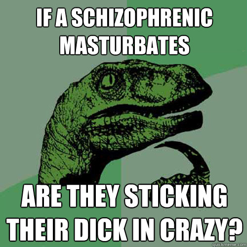 If a schizophrenic masturbates Are they sticking their dick in crazy? - If a schizophrenic masturbates Are they sticking their dick in crazy?  Philosoraptor