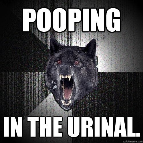 pooping in the urinal.  Insanity Wolf