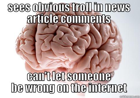 SEES OBVIOUS TROLL IN NEWS ARTICLE COMMENTS CAN'T LET SOMEONE BE WRONG ON THE INTERNET Scumbag Brain